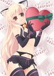  animal_ears bell black_panties blonde_hair bow breasts brown_eyes cat_ears cleavage elbow_gloves fate_testarossa frapowa garter_belt gloves heart jingle_bell lingerie long_hair lyrical_nanoha mahou_shoujo_lyrical_nanoha_strikers medium_breasts navel panties solo thighhighs underwear valentine 