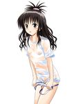  :o bangs beads black_hair blush embarrassed flat_chest grey_eyes hair_ornament long_hair looking_at_viewer mutsuki_raimu nipples one-piece_swimsuit one_side_up open_mouth ponytail profile pulled_by_self see-through shirt simple_background solo standing swimsuit swimsuit_pull t-shirt to_love-ru undressing wavy_hair wet wet_clothes wet_hair wet_shirt white_background yuuki_mikan 