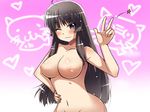  :3 ;3 areolae bad_id bad_pixiv_id black_hair blush body_blush breasts buri_hamachi cleavage collarbone curvy groin hand_on_hip head_tilt hips houraisan_kaguya large_breasts long_hair looking_at_viewer maita navel nipples nude one_eye_closed pink_background purple_eyes shiny shiny_skin smile smirk solo standing straight_hair touhou wide_hips 