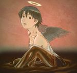  aaru_sentou_shuudan brown_hair camisole chocolate haibane_renmei halo kana_(haibane_renmei) short_hair solo wings 