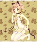  animal_ears babydoll bad_id bad_pixiv_id bare_shoulders blonde_hair bow braid breasts brown_eyes cat_ears cat_tail cleavage collar fake_animal_ears garter_belt gradient_hair hair_bow leash lingerie maki_(natoriumu) multicolored_hair original panties panty_pull pink_hair see-through short_hair side-tie_panties skinny small_breasts solo squatting tail thighhighs underwear untied 