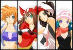  4girls black_hair blue_eyes breasts green_eyes haruka_(pokemon) hikari_(pokemon) huge_breasts kasumi_(pokemon) multiple_girls orange_hair pokemon pokemon_(game) pokemon_black_and_white pokemon_bw touko_(pokemon) white_(pokemon) 