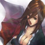  bad_id bad_pixiv_id blood breasts brown_eyes brown_hair cleavage genderswap genderswap_(mtf) guilty_gear long_hair medium_breasts slayer_(guilty_gear) solo tara_(677965) tongue 