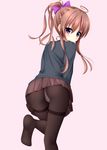  ass brown_hair highres original panties panties_under_pantyhose pantyhose ponytail purple_eyes short_hair solo thighband_pantyhose underwear yoye_(pastel_white) 