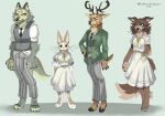  2023 anthro antlers beastars black_body black_clothing blue_eyes bottomwear breasts brown_body brown_ears brown_fur brown_hair brown_tail canid canine canis claws clothing deer dress eye_bags eyeshadow female fur fur_markings green_clothing grey_body grey_clothing grey_ears grey_fur grey_tail group hair haru_(beastars) hi_res hooves horn juno_(beastars) lagomorph legoshi_(beastars) leporid louis_(beastars) makeup male mammal markings multicolored_body multicolored_fur neck_tuft paws rabbit red_eyes signature skirt tail tail_markings tan_body tan_ears tan_fur tan_tail topwear tuft two_tone_body two_tone_fur two_tone_tail whiskers white_body white_clothing white_ears white_fur wolf wolfertinger yellow_clothing 