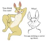  anthro athletic athletic_male disney english_text featureless_crotch fur hi_res jrjresq lagomorph leporid lying male mammal monochrome multiple_images on_back rabbit rabbit_(winnie_the_pooh) simple_background smile solo spread_legs spreading text winnie_the_pooh_(franchise) yellow_body yellow_fur 