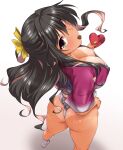  1girl ass black_hair breasts brown_eyes candy chocolate cleavage colored_inner_hair food fundoshi fundoshi_day hair_ribbon happi happy_valentine heart heart-shaped_chocolate highres japanese_clothes kantai_collection large_breasts long_hair multicolored_hair ribbon tan tanlines wedgie yoshi_tama 
