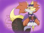  big_breasts blush breasts canid canine clothed clothing delphox female fur generation_6_pokemon hi_res holidays huge_breasts inner_ear_fluff lion_granny mammal mature_female nintendo nipples pokemon pokemon_(species) smile solo tuft valentine&#039;s_day 