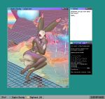  anthro antylamon bandai_namco computer_screen dialogue digimon digimon_(species) female genitals looking_at_viewer mafty_(artist) microsoft microsoft_windows pussy simple_background solo vaporwave windows_95 