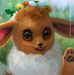  accessory black_nose brown_body brown_eyes brown_fur canid canine eevee feet feral flower flower_in_hair fluffy foot_focus fur generation_1_pokemon hair hair_accessory headshot_portrait hi_res icon mammal multicolored_body mythicalvirta nintendo paws plant pokemon pokemon_(species) portrait solo tail two_tone_body virta virtalion 