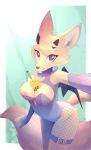  2023 anthro areola armwear b-epon beverage breasts bubble_tea canid canine clothing digital_media_(artwork) eyelashes female fingers hair hi_res looking_at_viewer mammal nipples purple_eyes smile solo 