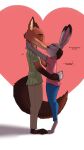  &lt;3 3_toes 4_fingers absurd_res anthro barefoot bottomwear brown_body brown_fur canid canine clothing denim denim_clothing dialogue disney eyes_closed feet female fingers fox fur furbeyond grey_body grey_fur hand_on_head hand_on_hip hand_on_neck hi_res jeans judy_hopps kissing lagomorph leporid light_body light_fur male male/female mammal nick_wilde pants rabbit red_body red_fur shirt tail tail_tuft tan_body tan_fur toes topwear tuft zootopia 