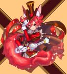  1girl animal_ears brown_cape cape commentary cure_chocolat dog_ears dog_tail earrings gloves hat highres jewelry juliet_sleeves kenjou_akira kirakira_precure_a_la_mode long_sleeves magical_girl precure puffy_sleeves red_eyes red_hair red_tail short_hair shrimp1634 smile solo tail top_hat white_gloves 
