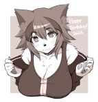  accessory animal_humanoid anime_eyes anthro bra breasts chest_tuft cleavage clothed clothing clothing_pull collar dog_ears dry_zank fangs female hair headband humanoid japanese_kobold mammal monster_girl_(genre) monster_musume pawpads polt_(monster_musume) short smile solo sports_bra teeth tuft underwear wet_nose 