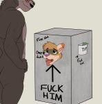  anthro box canid canine canis container dave_(martythemarten) duo gulonine hi_res male male/male mammal marten marty_the_marten mazedmarten mustelid musteline scar submissive submissive_male through_wall tongue tongue_out wolf young 
