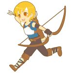  1boy archery arrow_(projectile) belt belt_buckle blonde_hair blue_shirt blush boots bow_(weapon) brown_eyes brown_footwear brown_pants buckle febail_(fire_emblem) fingerless_gloves fire_emblem fire_emblem:_genealogy_of_the_holy_war gloves holding holding_arrow holding_bow_(weapon) holding_weapon male_focus pants quiver shio_(orange_lounge) shirt solo teeth transparent_background upper_teeth_only weapon 