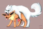  2023 anal anal_penetration animal_genitalia animal_penis arctic_wolf canid canine canine_genitalia canine_penis canis claws digital_media_(artwork) doggystyle duo eeveelution eye_contact feral flareon from_behind_position fur generation_1_pokemon genitals hi_res looking_at_another male male/male mammal nauticalcanine neck_tuft nintendo orange_body orange_fur paws penetration penis pink_background pink_penis pink_tongue pokemon pokemon_(species) resting_head sex simple_background teeth tongue tongue_out tuft watermark white_body white_fur wolf 