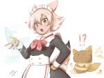  1girl animal_ears apron bikini blonde_hair coyopotato coyote_(kemono_friends) extra_ears gloves kemono_friends kemono_friends_v_project kitchen_knife maid maid_apron maid_headdress open_mouth short_hair simple_background swimsuit tail taurine_8000mg virtual_youtuber wolf_ears wolf_girl wolf_tail yellow_eyes 