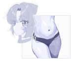  1girl bangs blue_archive buruma facepaint komipe512 midriff monochrome navel simple_background star_(symbol) stomach thick_thighs thighs white_background yuuka_(blue_archive) yuuka_(gym_uniform)_(blue_archive) 