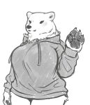  bear big_breasts black_and_white black_lips black_pawpads blush breasts claws clothing female fluffy fur gesture hi_res hoodie jacket large_paws lips looking_at_viewer mammal monochrome neck_tuft pawpads polar_bear smile smiling_at_viewer solo tateoftot thick_thighs topwear tuft ursine waving white_body white_fur wide_hips 