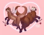  &lt;3 2023 anthro balls belly big_belly brown_body duo genitals hi_res holidays male male/male mammal mature_male mustelid otter overweight overweight_male penis simple_background skrawl valentine&#039;s_day wings 