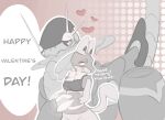  3lue_(artist) blush bra clothing comic dialogue duo female future_pokemon generation_4_pokemon generation_9_pokemon greyscale hand_holding hi_res holidays legendary_pokemon lucario male male/female miraidon monochrome nintendo paradox_pokemon pokemon pokemon_(species) underwear valentine&#039;s_day 