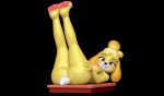  animal_crossing anthro canid canine canis desk domestic_dog female furniture hi_res isabelle_(animal_crossing) legs_in_air mammal nintendo nipples nonotoys on_desk pawpads pink_nipples pinup pose smile table yellow_body 