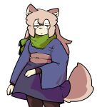  aliasing anthro bottomwear brown_hair canid canine catjam_(artist) cel_shading clothed clothing eyewear female fur glasses hair karina_(catjam) legwear looking_aside mammal orange_eyes scarf shaded simple_background skirt solo tan_body tan_fur tights white_background 