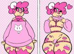  &lt;3 anthro balls blush cat_print clothed clothing clothing_lift collar_bell cremacat felid footprint fur genitals girly gynomorph hair hi_res intersex jaguar looking_at_viewer mammal meme meme_clothing nipples one_eye_closed pantherine pawprint penis pink_eyes pink_hair shoulderless_sweater simple_background solo standing straps_across_chest sweater tongue tongue_out topwear trans_(lore) trans_woman_(lore) undressing wink winking_at_viewer yellow_body yellow_fur 