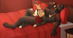  absurd_res anthro bed bulge canid canine canis civet clothing duo eveleer female furniture hi_res hybrid male male/female mammal panties romantic romantic_couple underwear viverrid wolf 