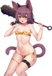  1girl animal_ears animal_print bandeau breasts brown_hair cat_ears cat_girl cat_tail club_(weapon) ehoumaki fang food highres holding holding_weapon horns kanabou kida_kuro_mu looking_at_viewer makizushi navel oni_horns open_mouth orange_eyes original panties setsubun short_hair side-tie_panties small_breasts stomach sushi tail thigh_strap tiger_print tongue tongue_out underwear underwear_only weapon 