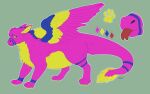  ambiguous_gender artist_name belly blep blue_wings chest_tuft dragon feathers feral forked_tongue fur furred_dragon furred_wings glistening glistening_eyes green_background markings model_sheet mouth_closed pink_body pink_feathers pink_fur pink_wings red_tongue roobin side_view simple_background solo striped_legs striped_markings striped_tail stripes tail tail_markings tongue tongue_out tuft wings yellow_body yellow_eyes yellow_feathers yellow_fur yellow_wings 