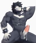  abs anthro bear biceps big_penis black_bear bodily_fluids collar cuff_(restraint) cum cum_on_chest cum_on_penis genital_fluids genitals hair hands_behind_head hi_res humanoid_genitalia humanoid_penis jrjresq male mammal moon_bear muscular pecs penis restraints simple_background solo ursine white_background wrist_cuffs 