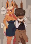  2023 absurd_res anthro balls big_penis black_nose blush clothed clothing dialogue digital_media_(artwork) duo eevee eeveelution english_text female fingers flareon fur generation_1_pokemon genitals hi_res honeycalamari huge_penis humanoid_genitalia humanoid_penis male nintendo penis pokemon pokemon_(species) text 