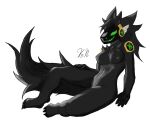  andromorph anthro black_body black_fur female fur green_eyes green_mouth hi_res human humanoid intersex machine mammal nobansworks nude protogen protogen_visor shadow simple_background solo 