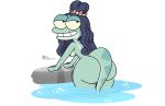  absurd_res accessory amphibia_(series) amphibian big_butt big_eyes breasts butt disney female green_body green_skin hair hair_accessory hi_res lady_olivia looking_at_viewer looking_back looking_pleasured mr_valentine00 newt nipples nude rock salamander_(amphibian) smile solo thick_thighs water 
