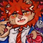  anthro blush box_of_chocolates candy chocolate dessert embarrassed felid first_person_view food hair hi_res holidays lifewonders lion looking_away male mammal mane necktie pantherine pumpkin_cat04 red_hair solo tokyo_afterschool_summoners valentine&#039;s_day vapula_(tas) 
