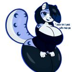  4_fingers absurd_res alpha_channel anthro big_breasts black_hair blouse blue_body blue_eyes blue_fur blue_hair blue_mouth blue_tongue breasts cheek_tuft cleavage clothed clothing dialogue english_text facial_tuft felid female female_focus fingers fluffy fluffy_tail footwear fur hair hands_on_legs hi_res legwear luna_(raccoonuki) mammal pantherine raccoonuki sketch snow_leopard socks solo standing stockings tail text thick_thighs thigh_highs thigh_socks tongue toony topwear tuft white_body white_fur 