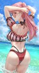  absurdres ass ass_focus bangs bikini breasts fire_emblem fire_emblem:_three_houses fire_emblem_heroes highres hilda_valentine_goneril hilda_valentine_goneril_(summer) ippers large_breasts long_hair looking_at_viewer looking_back official_alternate_costume pink_bikini pink_eyes pink_hair sunglasses swimsuit thighs twintails wet 