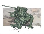  1boy absurdres ammunition_belt cannon concept_art gloves ground_vehicle gun helmet highres hose looking_at_viewer looking_up machine_gun machinery mecha mike_doscher military military_vehicle motor_vehicle non-humanoid_robot open_hatch original pencil pilot realistic robot science_fiction shell_casing soldier tank walker weapon 