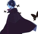 1boy black_butterfly bug butterfly closed_mouth expressionless facing_away hikage_(kokuchou_no_psychedelica) kokuchou_no_psychedelica looking_afar male_focus mole mole_under_eye purple_eyes purple_hair short_hair solo unm777 white_background 