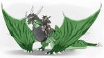  2015 anthro armor arrow_(weapon) biped bow_(weapon) colored dragon duo female feral freida_(zerofox1000) green_body green_scales hi_res horn male quadruped ranged_weapon reins riding scales scalie signature size_difference weapon western_dragon wingless_dragon wings wyvern zerofox1000 
