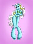  2020 accessory anthro bikini blue_body blue_eyes blue_fur bow_accessory bow_ribbon breasts clothing cloven_hooves colored crossed_arms equid equine female fluffy fur furgonomics hair hasbro hi_res hooves horn horse humanoid_hands leg_tuft mammal mlp_g1 my_little_pony navel pony pre-g4 qwaychou shaded solo sunbeam_(mlp) swimwear tail tail_accessory tuft unicorn white_hair 