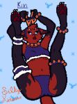  anthro antler_headband bell blue_eyes bound canid clothing fakemon female hands_tied horn jingle_bell mammal paws purple_clothing silkykitsune_(codefoxup) solo 