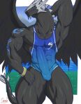 abs absurd_res anthro black_body bulge clothed clothing dragon genital_outline hi_res male masterelrest muscular muscular_anthro muscular_male pecs penis_outline solo tail tight_clothing wings 