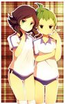  2boys brown_eyes brown_hair buruma diam green_eyes green_hair inazuma_eleven inazuma_eleven_(series) midorikawa_ryuuji miura_hiromu multiple_boys pixiv_thumbnail reeze resized sumeragi_oruta trap 