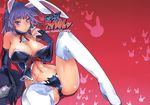  abs animal_ears areolae asaki_takayuki bare_shoulders blush boots breasts bunny_ears bustier cameltoe choker covered_nipples elbow_gloves gloves hat highres jewelry large_breasts legs lingerie long_legs navel necklace nipples purple_hair ribbon saliva scar shiny shiny_skin skull_and_crossbones solo spread_legs thigh_boots thighhighs thighs underwear white_legwear wrestle!_idol 