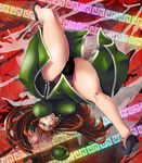  black_panties braid hanchi_hannou hat highres hong_meiling legs long_hair panties red_hair solo spinning_bird_kick thick_thighs thighs touhou twin_braids underwear 