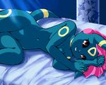  1girl animal_ears breasts female furry g-sun laying_down lowres lying nude pokemon smile solo tail umbreon 