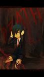  absurdres amai bad_id bad_pixiv_id blood blue_hair highres latin male_focus necktie persona persona_3 shorts solo younger yuuki_makoto 